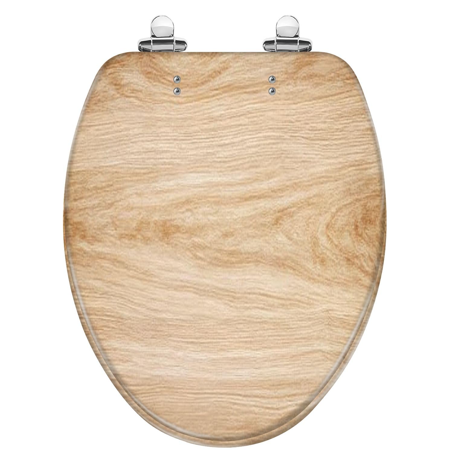 KEXYOAN Black and White Vertical Wood Texture Round Toilet Seat, Slow Close Lid Hinges Quick Release, Easy Clean (Multi10, Elongated)