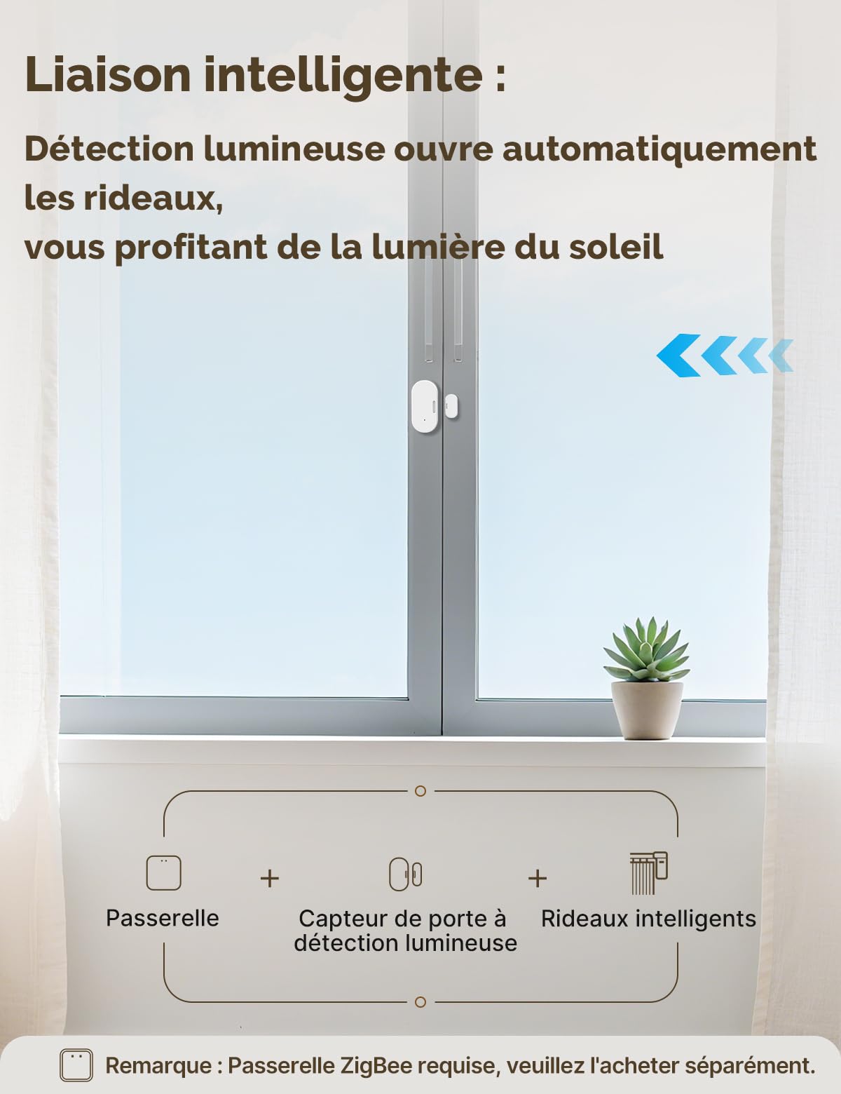 MOES Capteur de Porte et de Fenêtre Intelligent, Nécessite ZigBee Tuya Gateway, Détecteur lumière sans Fil pour Système d'alarme et Maison, Compatible avec Smart Life/MOES/Tuya, 3PCS