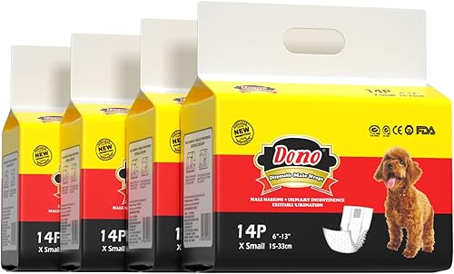 Dono Pañales desechables para perros, pañales suaves súper absorbentes para perros machos, con indicador de humedad, 56 unidades, XS (6 a 13