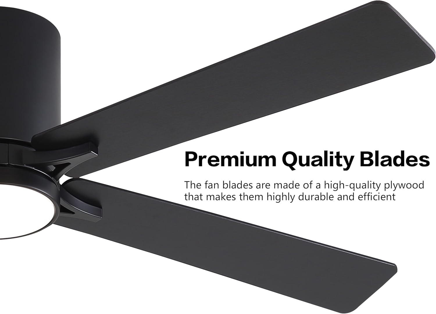 WINGBO 48" DC Flush Mount Ceiling Fan with Lights, 6-Speed Reversible DC Motor, 3CCT, Low Profile Hugger Ceiling Fan for Living Room Bedroom Kitchen, Black Finish and Black/Walnut Blades