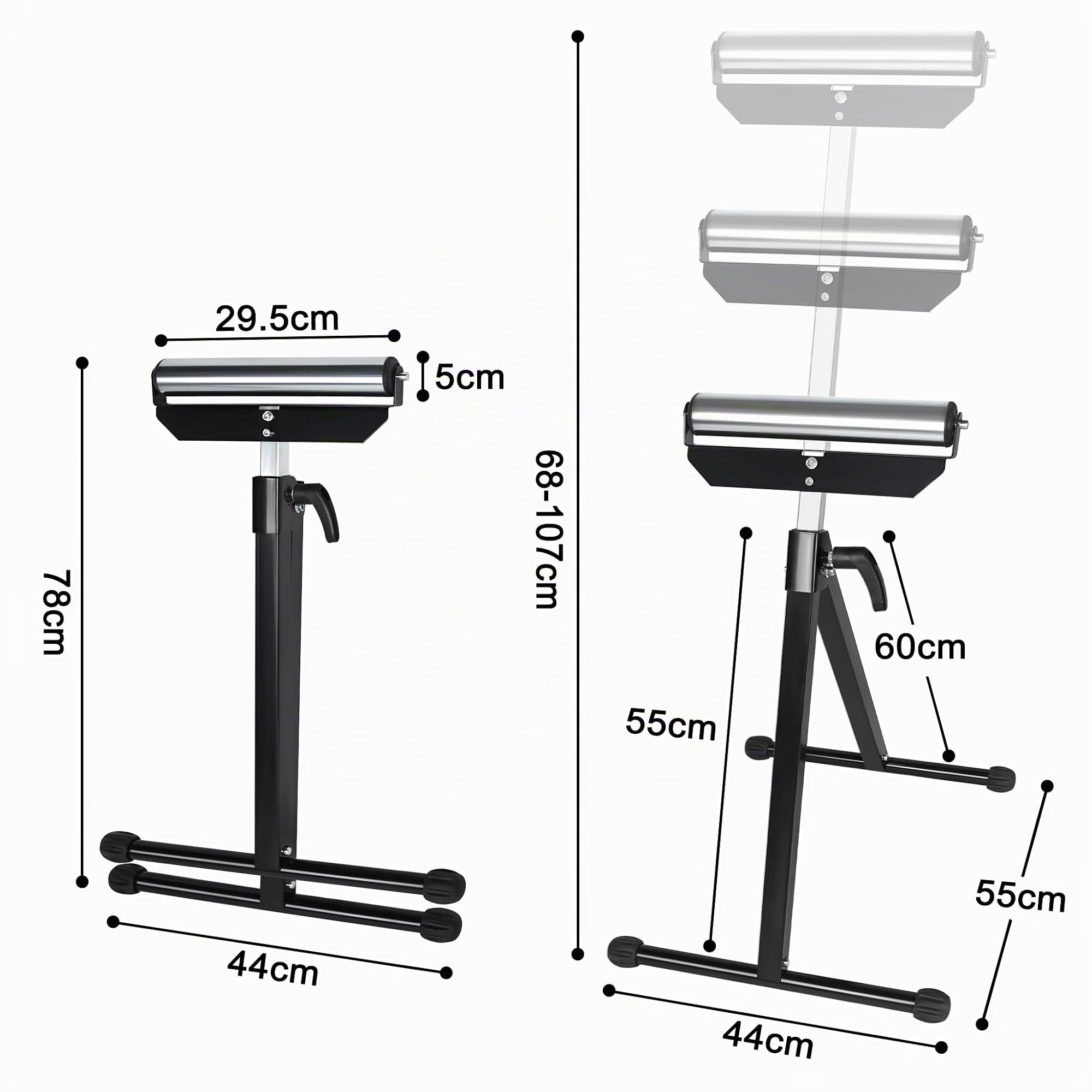 YRHome 2 er Rollenbock Rollbock Klappbock Höhenverstellbar 68-107 cm Rollenständer Arbeitsbock Unterstellbock aus Stahl Stützbock Montagebock mit Antirutschfüßen Tragkraft bis 60kg