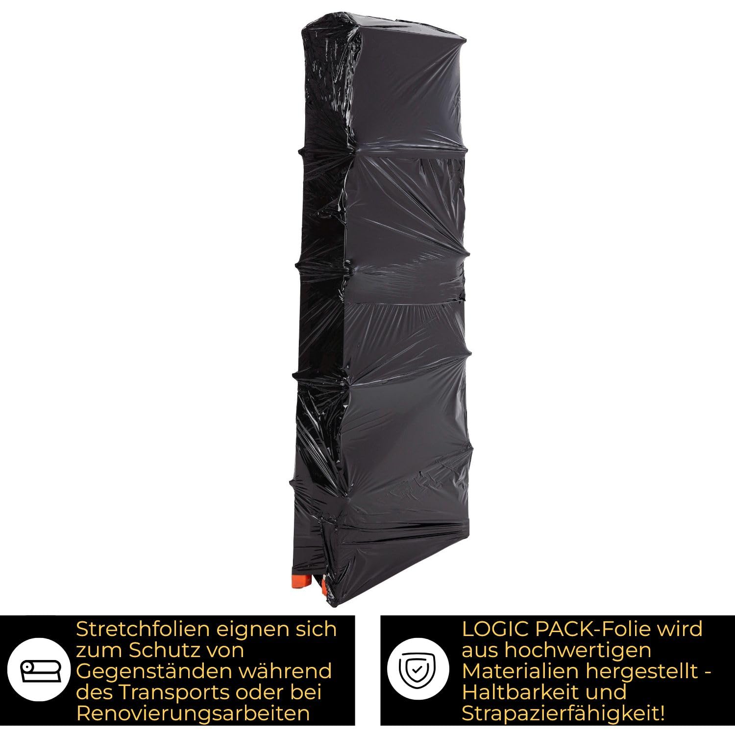 Stretchfolie Schwarz 50cm x 160m (1,5kg) - Blickdichte Handstretchfolie, Wickelfolie für Versand & Umzug, Reißfeste Palettenfolie - 23my Schutzfolie, 3 Rollen
