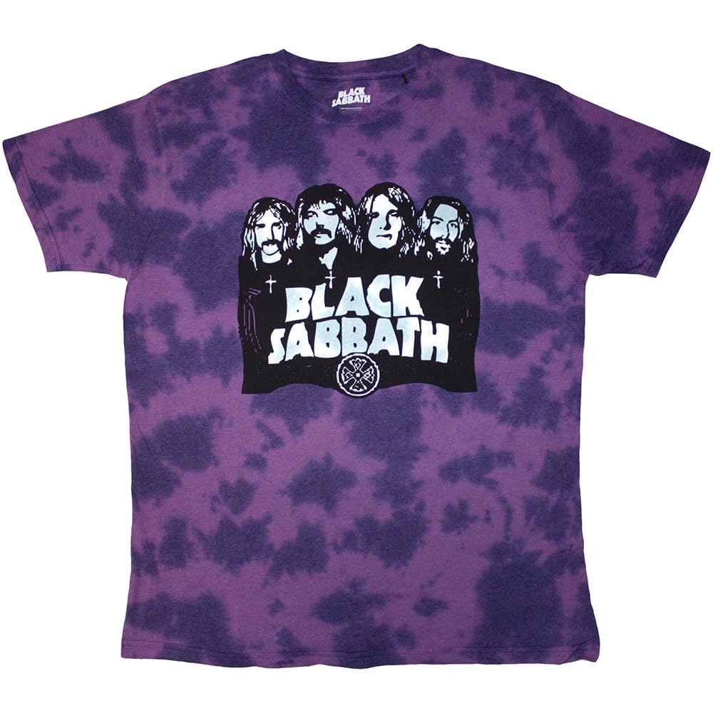 Black Sabbath Kids T Shirt Band Logo New Official Purple Dye Wash, Black, M/7-8 Years