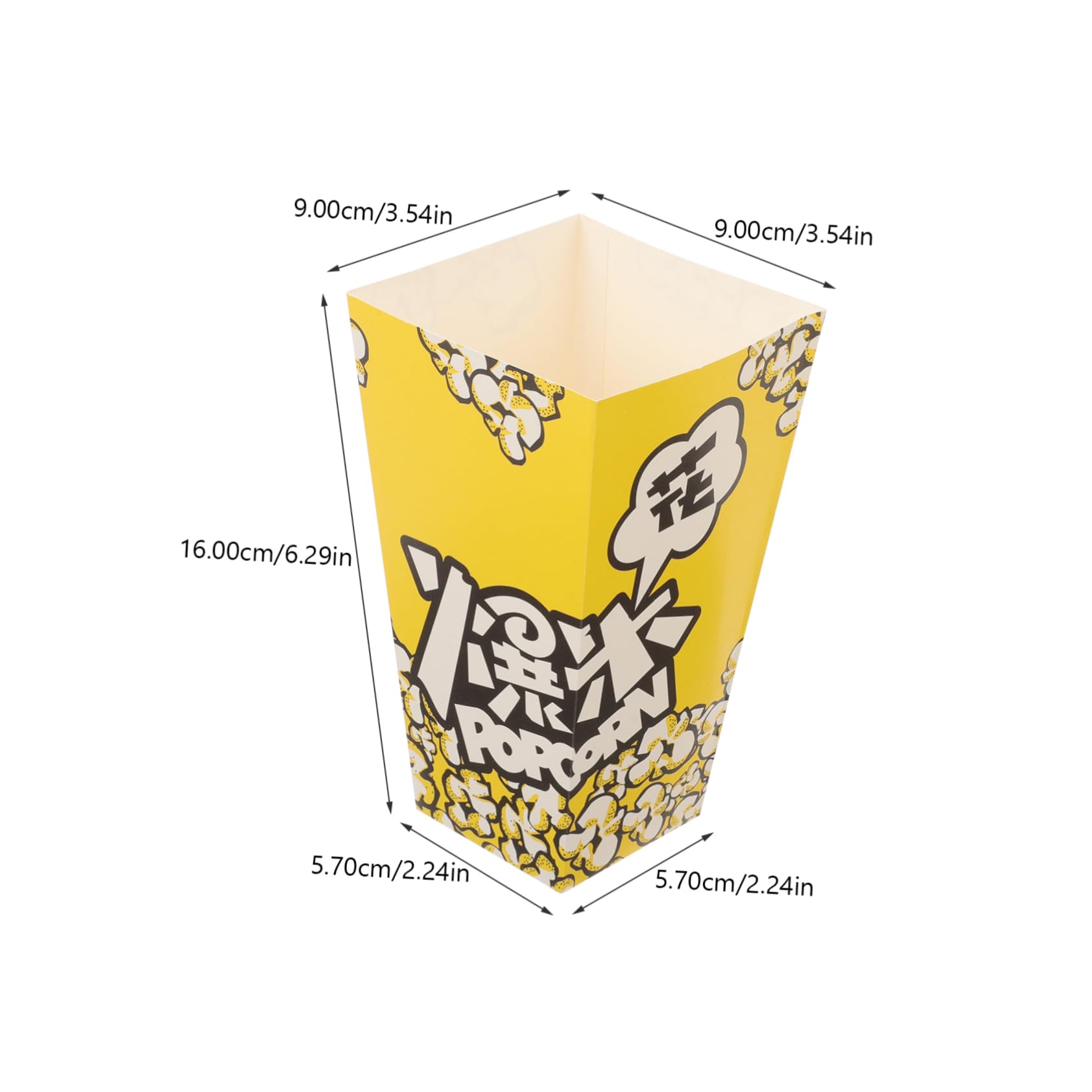 100 Stück Popcornboxen aus Papier in Gelb für Partys | Weiße Kartonqualität, für Süßwaren und Snacks, Dekorative Muster, Selbstgemacht Bäckerei und Festlichkeiten