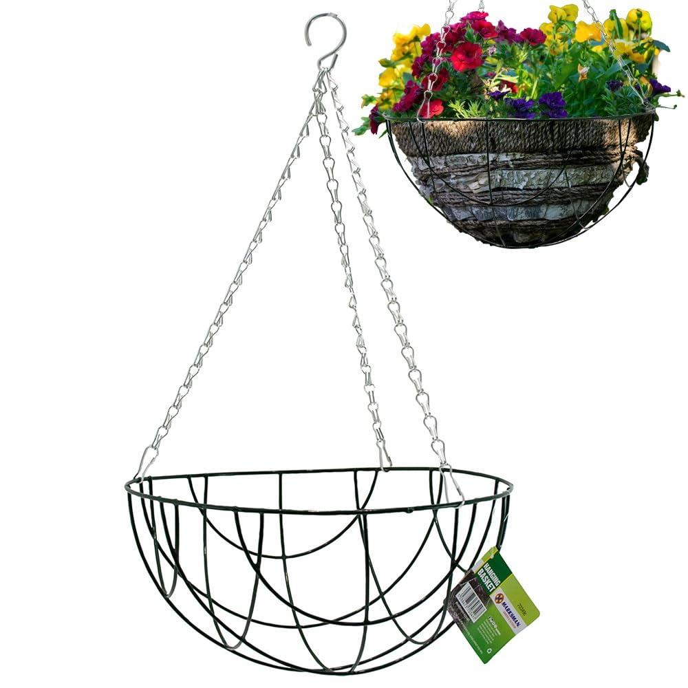 Bargains-Galore Black Set Of 2 Hanging Basket Flower Plant Metal Planter Flowerpot Decoration Garden