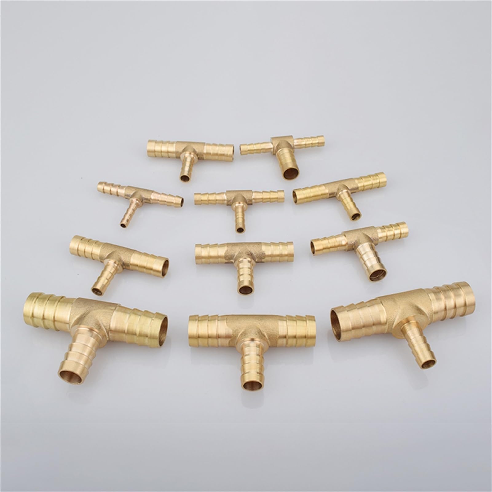 Qinlu-Brass Connector Hose Fitting 4 5 6 8 10 12 14 16 19mm Reudcing Hose Barb Tee 3 Ways Brass Pipe Fitting Connector Splitter Coupler Adapter, corrosion resistance(14 10 14mm)