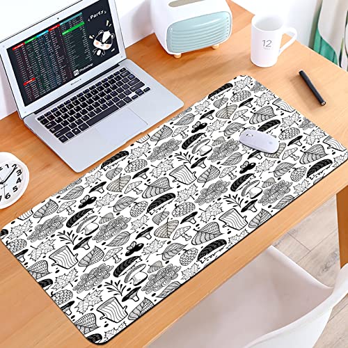 SHIVNAMI Alfombrilla Raton Grande Gaming Mouse Pad,Elementos de Naturaleza ecológica Patrón de Bosque Composición de garabatos en ,Lavable, Antideslizante Diseñada para Gamers, Trabajo de Oficina