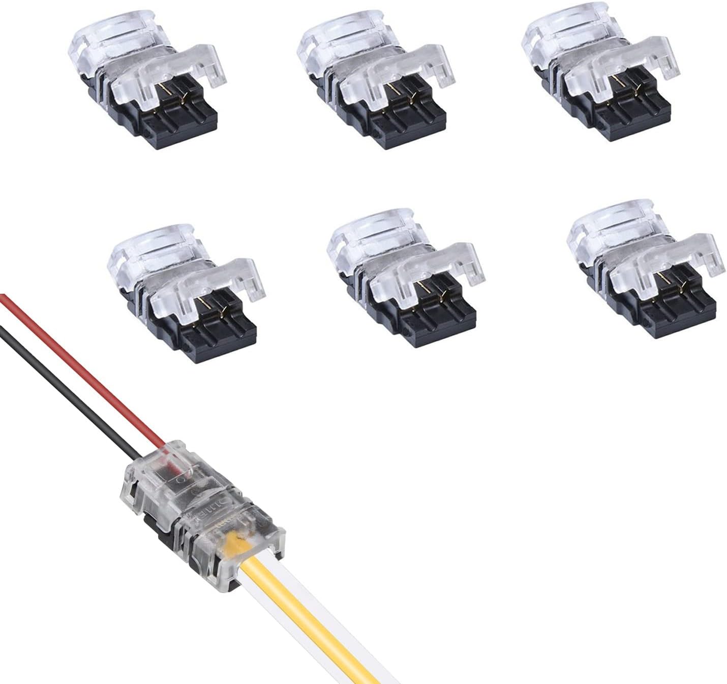 Paquete de 6 conectores de tira LED de 2 pines para tira de LED de 8 mm, impermeable, de un solo color, 3528 2835, tira rápida a conector de cable sin pelar cables