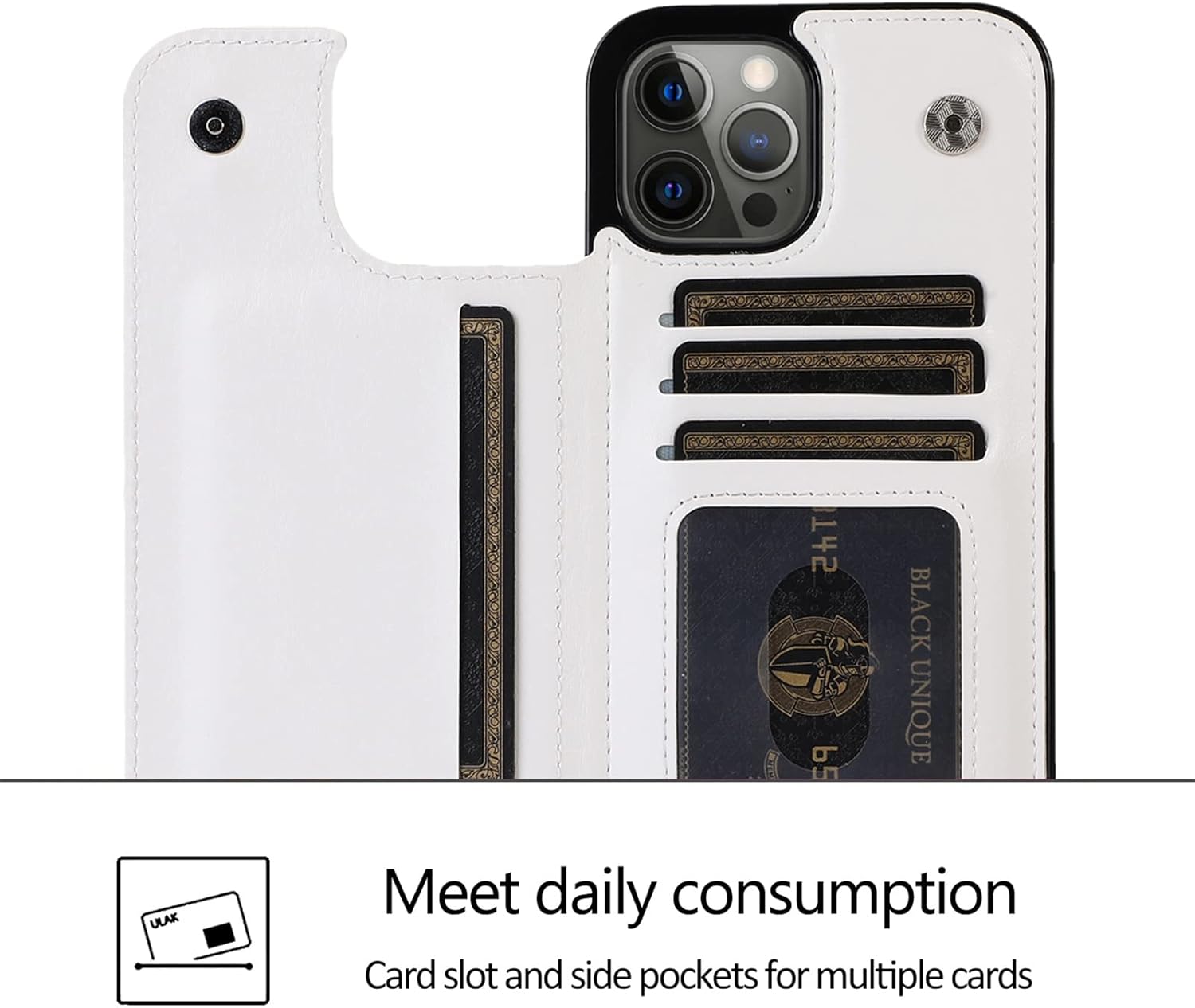 Wallet Case for iPhone 14 Pro Max/14 Pro/14 Plus/14,[4 Card Slots][Stand Feature] PU Leather Flip Double Magnetic Buttons Shockproof Cover Case-Minimal Design & Slim Form