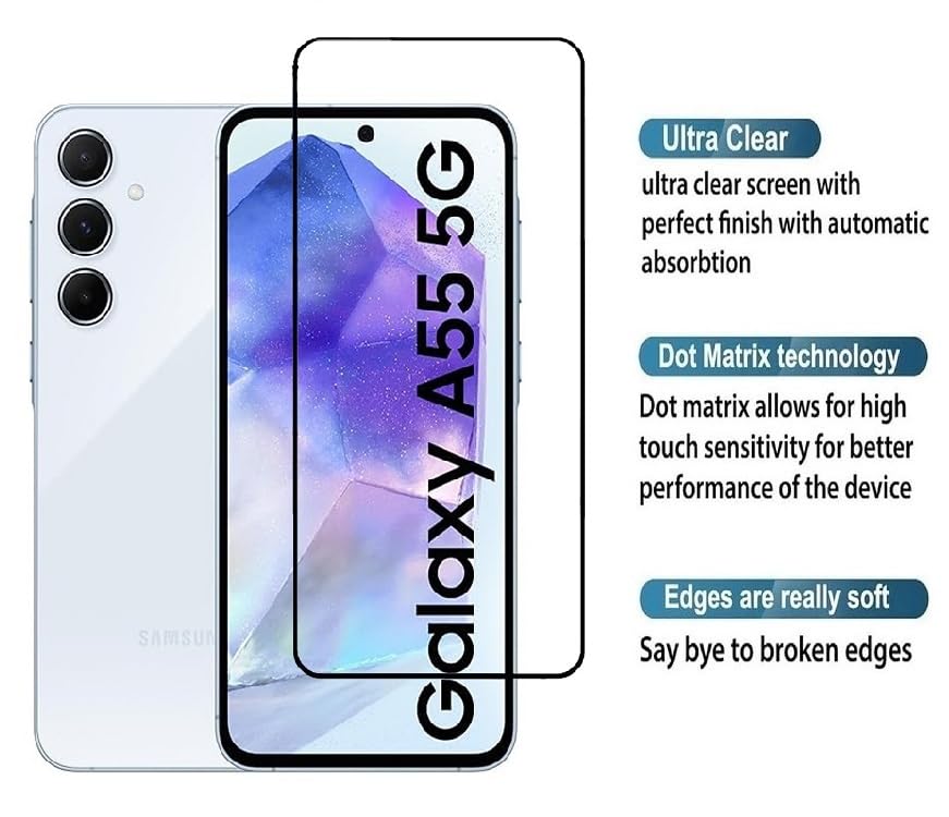 Image of FabeKee Tempered Glass Screen Protector Compatible For Black Cellphone With Edge To Edge Coverage And Easy Installation Kit (Transparent, Samsung A55 5G)