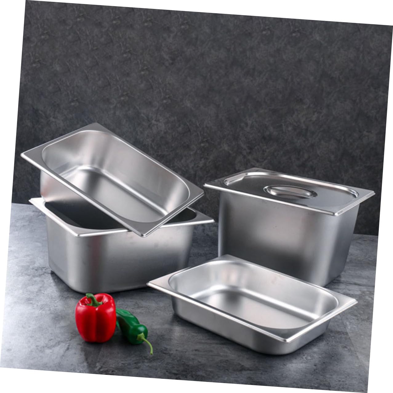 Teglia Rettangolare per Buffet in Acciaio Inox 1/2 Gn 6,5 Cm con Coperchio, Vassoio Portata per Snack e Piatti, Materiale Sicuro, per Ristorazione e Catering