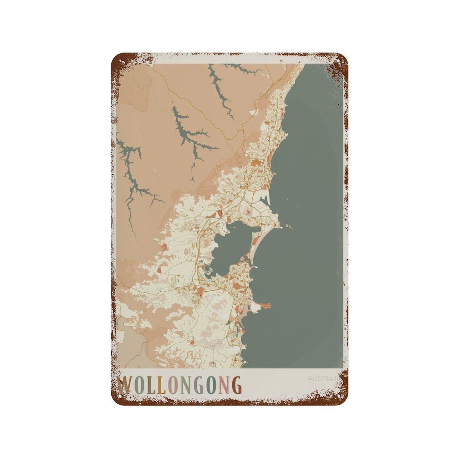 xiaoxiaoshen Wollongong Map Australia Boho Wall Decor Art Metal Tin Poster Modern Home Decor Art Home Bar Shop Decorations Vintage Sign 30x20cm