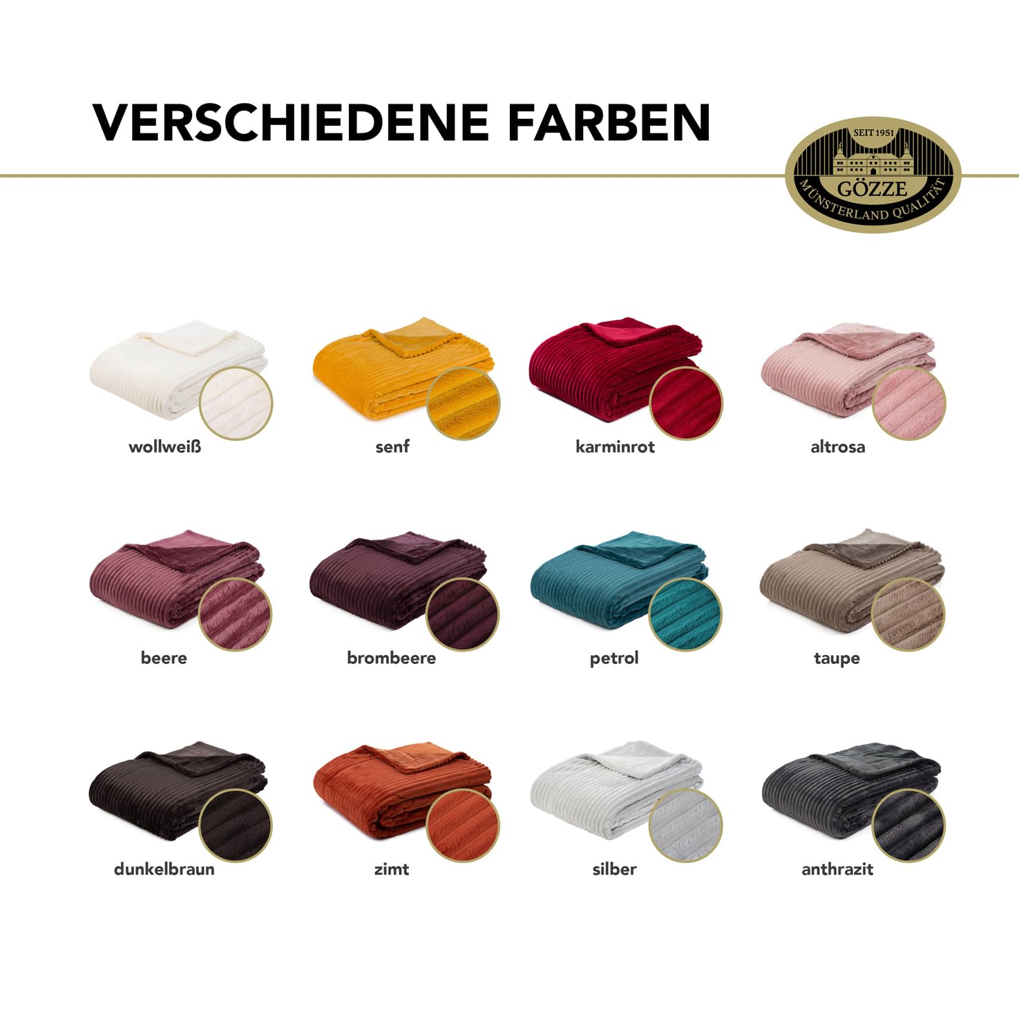 Gözze Wohndecke in Cord Optik, 150 x 200 cm, Wollweiß, 40067-00-150200