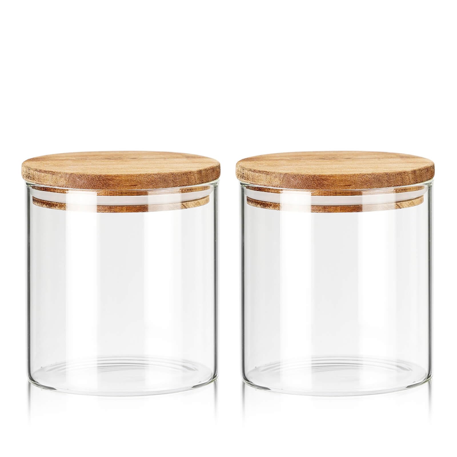 Labina Glass Storage Container Airtight Food Jars Kitchen Canister with Wood Lids, 20 Oz Wide Mouth Pantry Organization Glass Jar for Flour, Sugar, Cookie, Spagetti, Candy and Nuts (2 Pack)