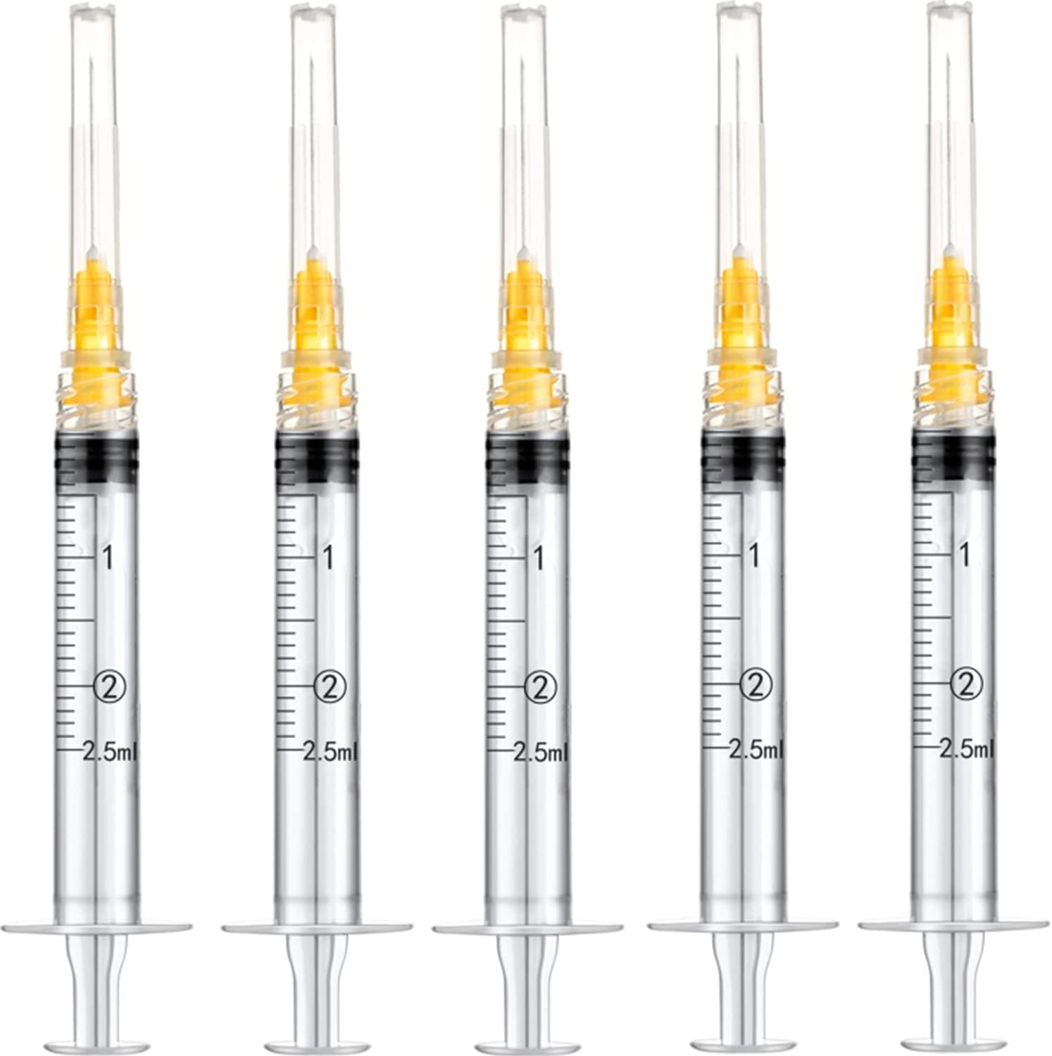 100Pack 2.5ml Plastic Syringe with 25Ga Disposable Measuring Tool, Individually Wrapped