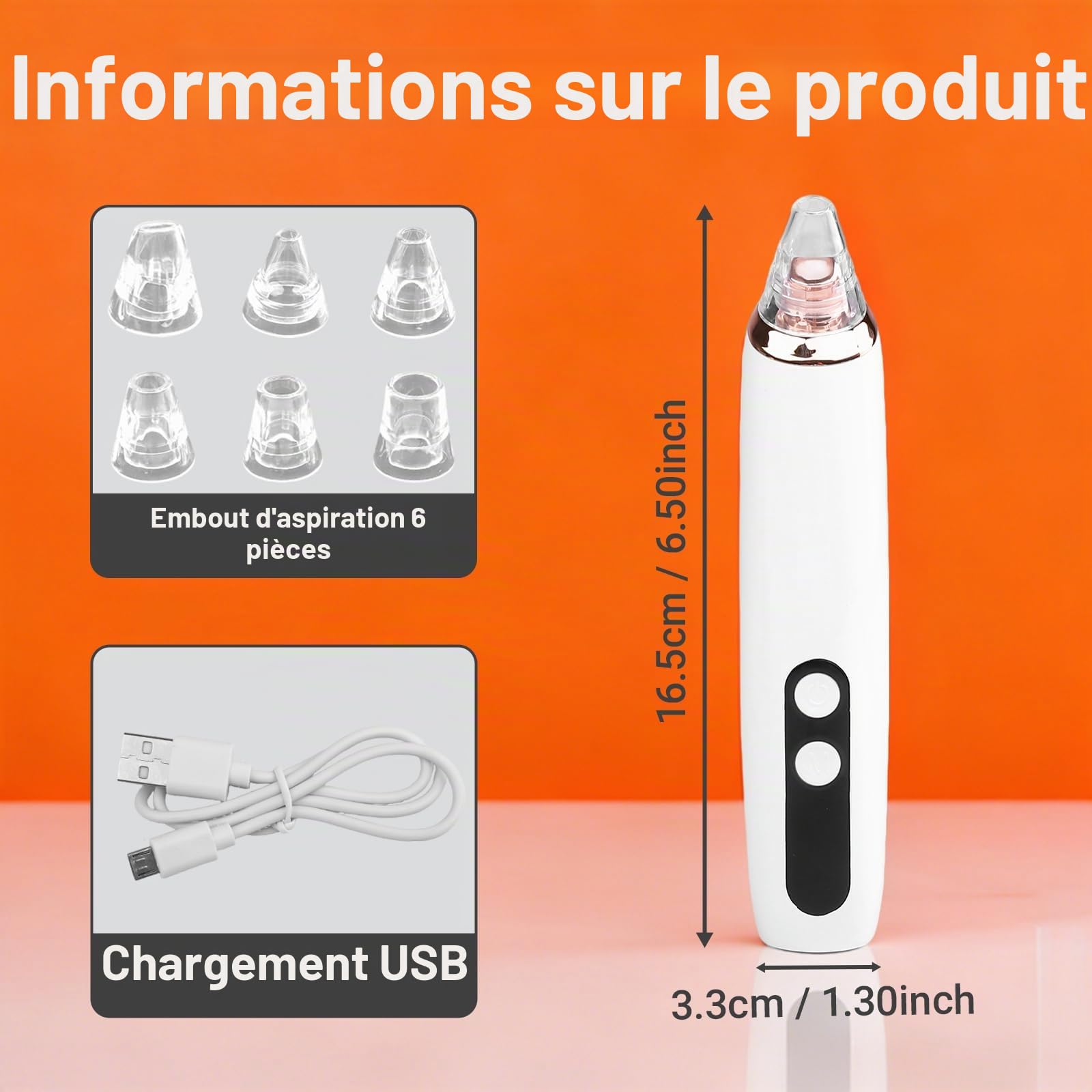 Aspirateur Point Noir 6 Sondes et 3 Modes, Extracteur Point Noir pour l'élimination des Blackheads, Boutons, Graisse