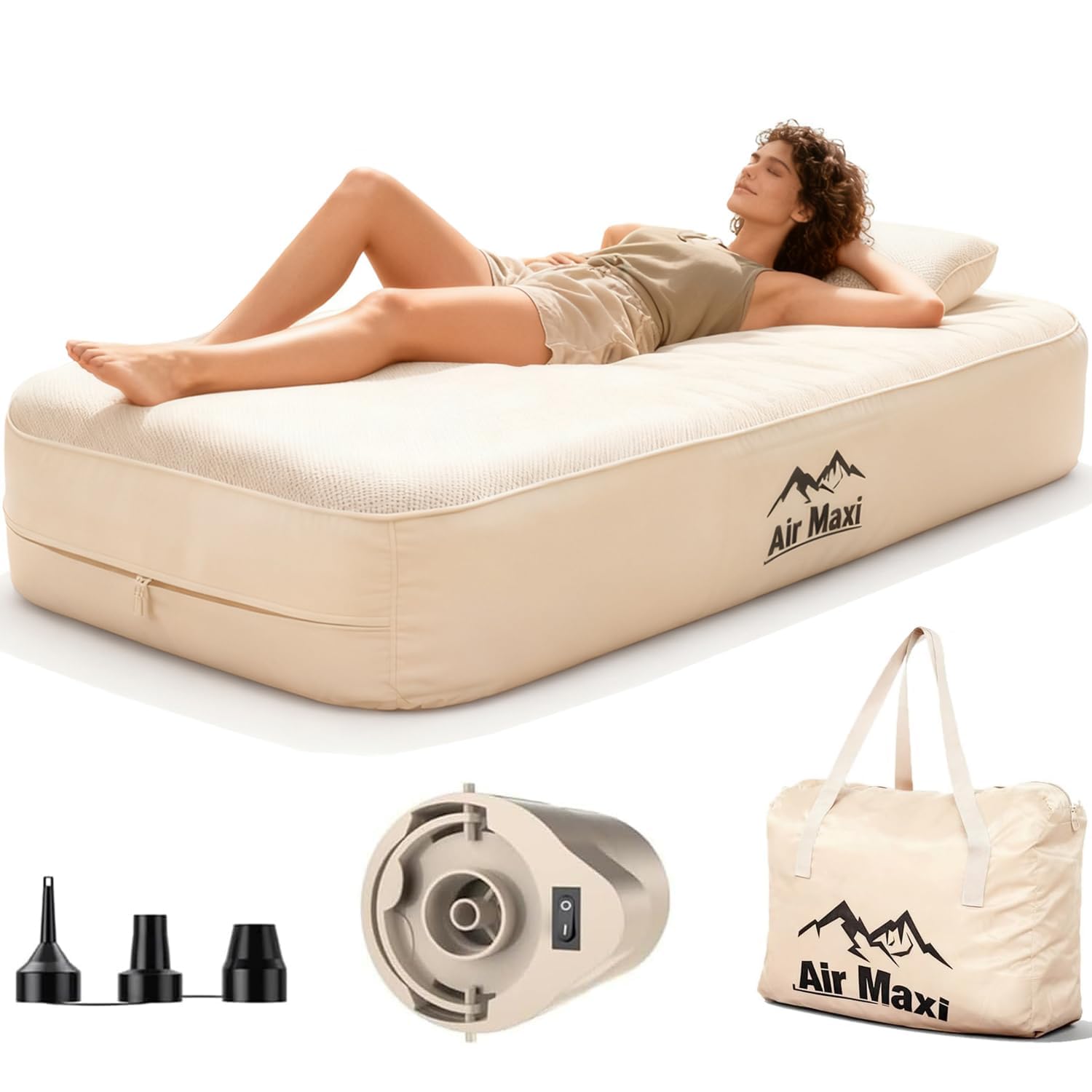 rutell Inflatable Sofa with Built-in Pump,self Inflatable Couch Rechargeable Support 880 lbs,Air Sofa for Camping Home,Travel,Outdoor (Air Mattress Queen)
