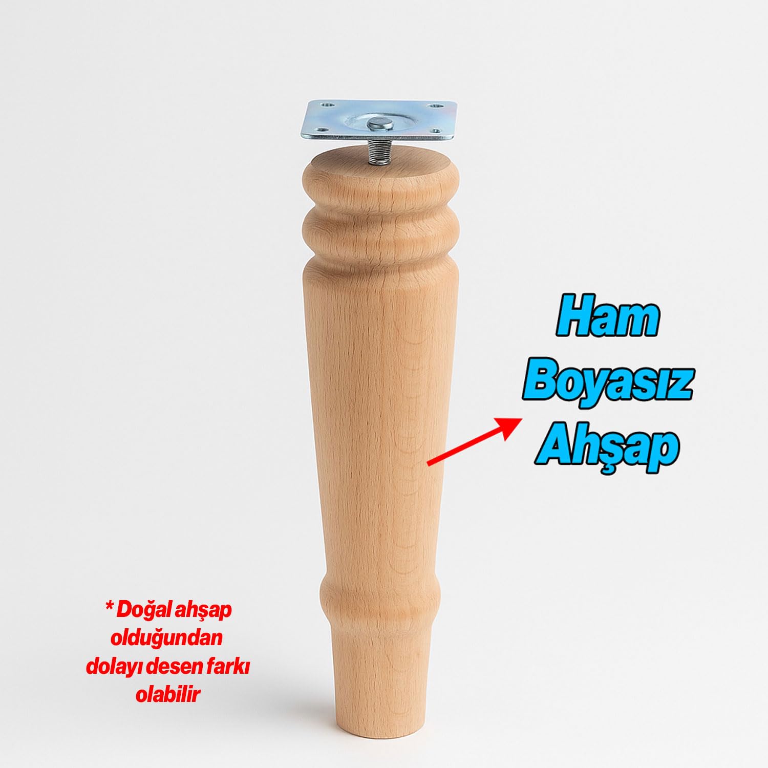 Bohem 20 cm Doğal Ahşap Ayak 4 ADET SET Boyasız Silindir Mobilya Koltuk Kanepe Ayağı Aparat Dahil