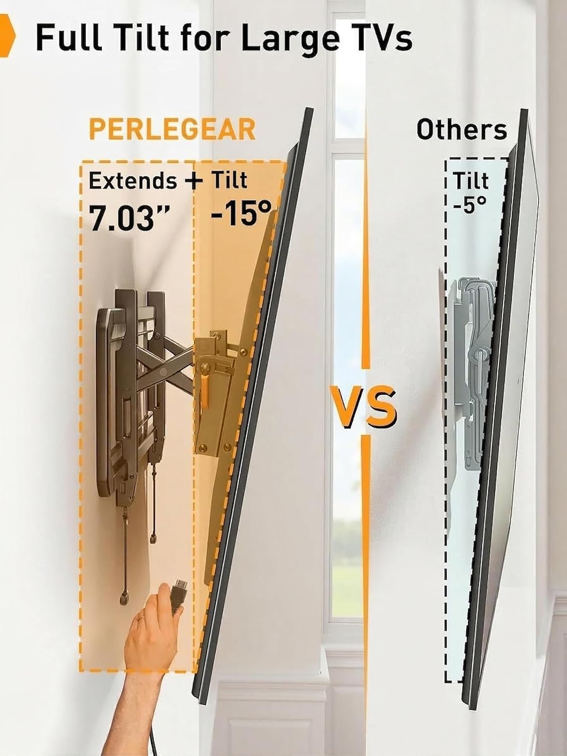 Perlegear Support mural inclinable avancé pour la plupart des téléviseurs de 42 à 90 pouces