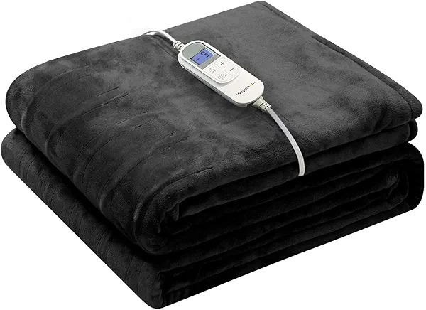Wapaneus Heated Blanket Electric Blanket 72" x 84" Full Size with 10 Heating Levels and 12 Hours time Settings, Flannel Fast-Heating Electric Blanket, ETL Listed, Machine Washable, Black