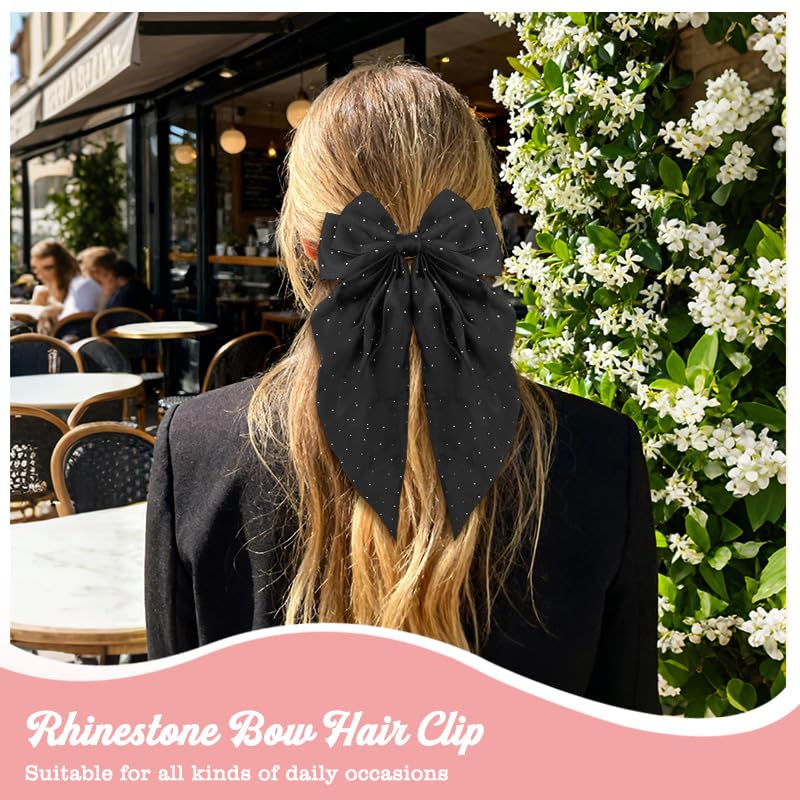 Pinza para cabello con moño negro y strass miniatura 3