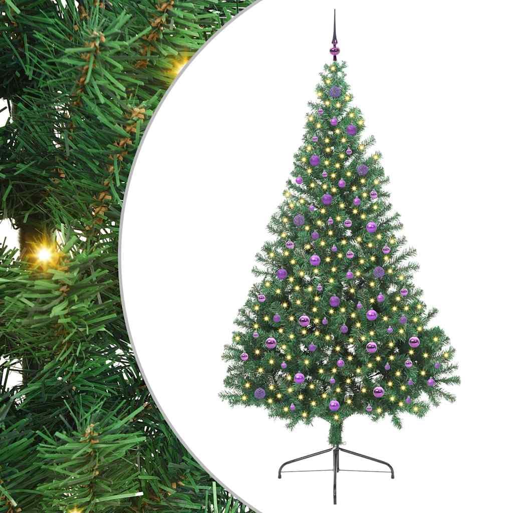 Sztuczna podświetlana choinka zielona, 240 cm PCW, z 300 diodami LED o barwie ciepłej bieli, stożkowa, do użytku wewnątrz i na zewnątrz