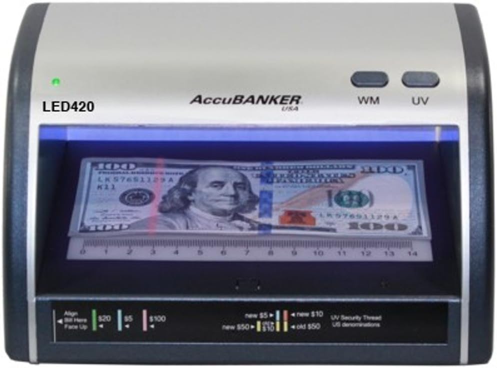 AccuBANKER Cash and Card Counterfeit Bill Detector, Money Checker with LED UV Detection LED420 3 Year Warranty