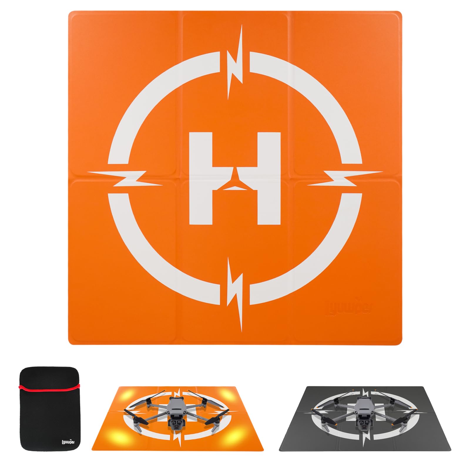 Drone Landing Pad, Universal Double-Sided Waterproof Portable Fast-Foldable Helipad, Nighttime Reflective Landing Apron for DJI Avata 2, Mavic 2/3 Pro, Mini 2 3/4 Pro, Air 2S, RC Quadcopters