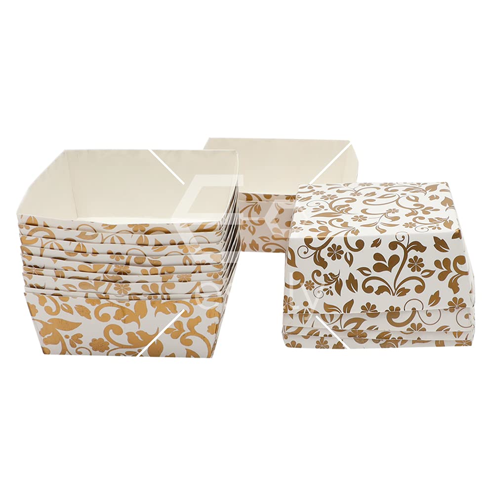 Esslly Bake N Serve Paper Brownie Tray - Suitable for 60 Grams | Gold Floral | Pack of 100