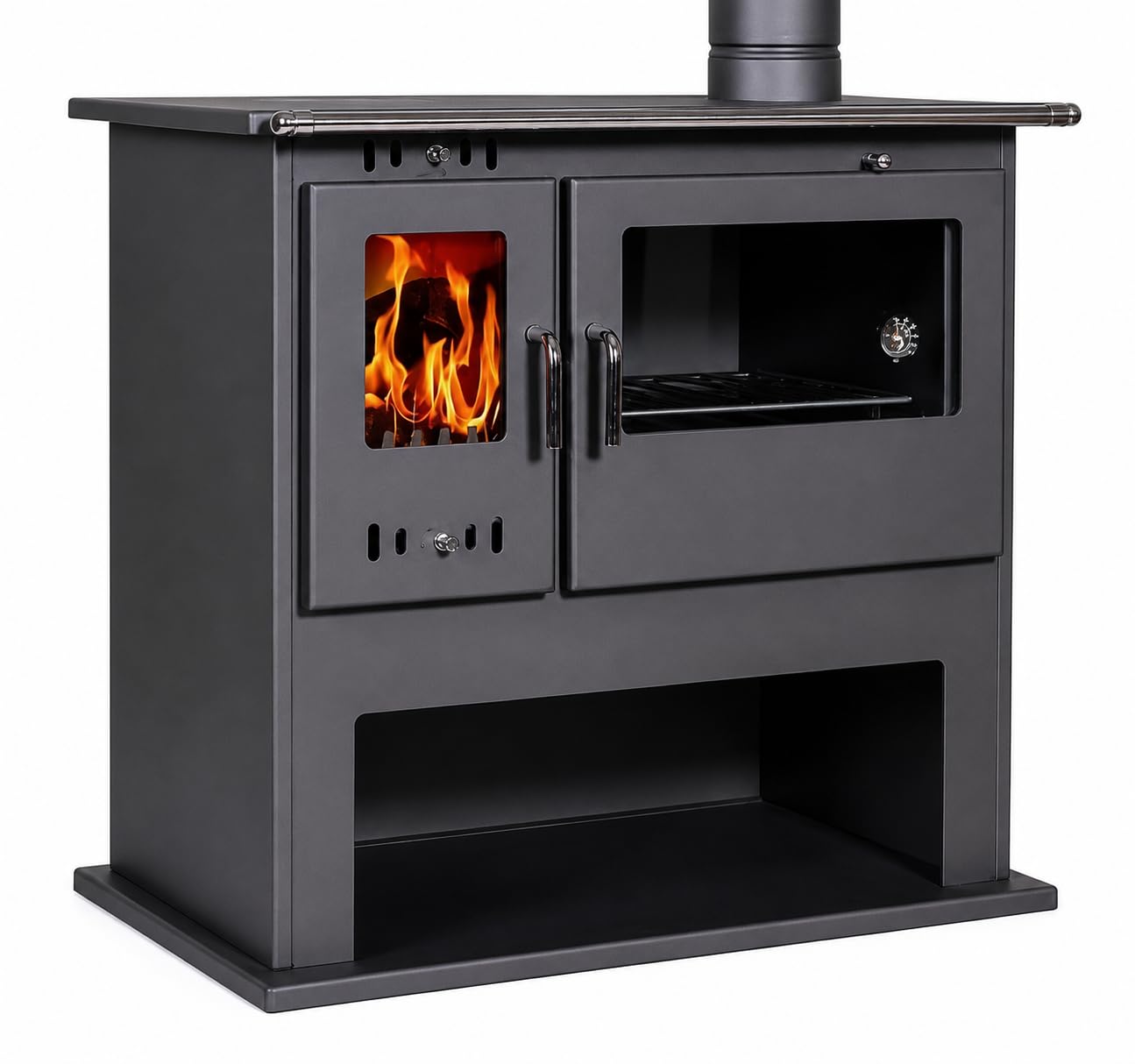 Viki Lix Poêle à brûler en bois 10,5 kW avec four et couvercle de cuisson