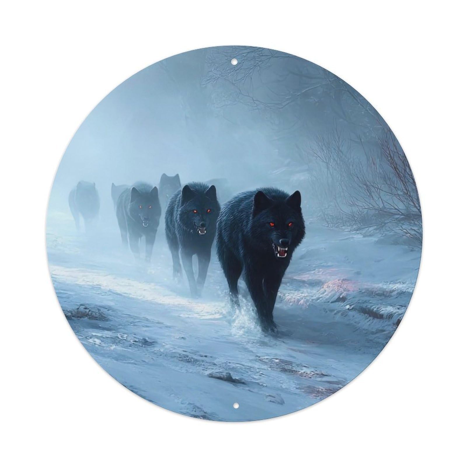 Cwbufd Vintage Style Animal Black Wolf Pack Snowy Foggy Forest Aggressive Predator Vintage Metal Tin Sign Plaque Wall Decor For Cafe, Club Bar, Office, Garden Metal Poster 8X8inch