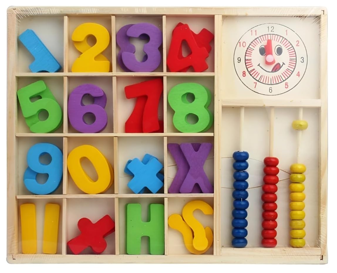Smoneo Wooden Computation Study Box for Kids Abacus, Clock, Number Blocks & Marker Educational Puzzle Toy for Home Learning & Math Practice (Random Color) 3
