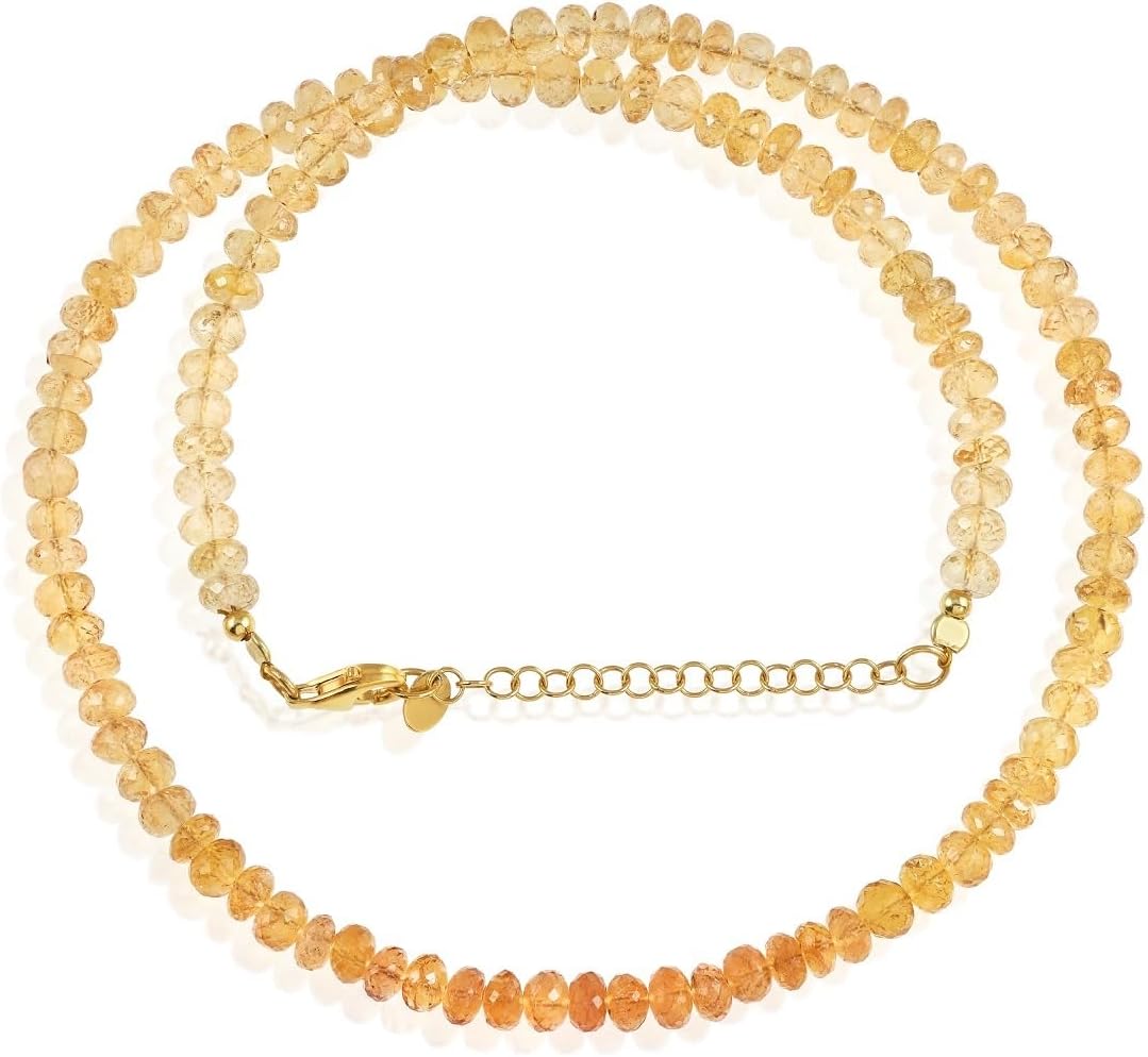 Imperial Topaz Gemstone Beaded Natural Gemstone Necklace for Women 925 Sterling Silver Handmade Jewelry for Women - 50 CM