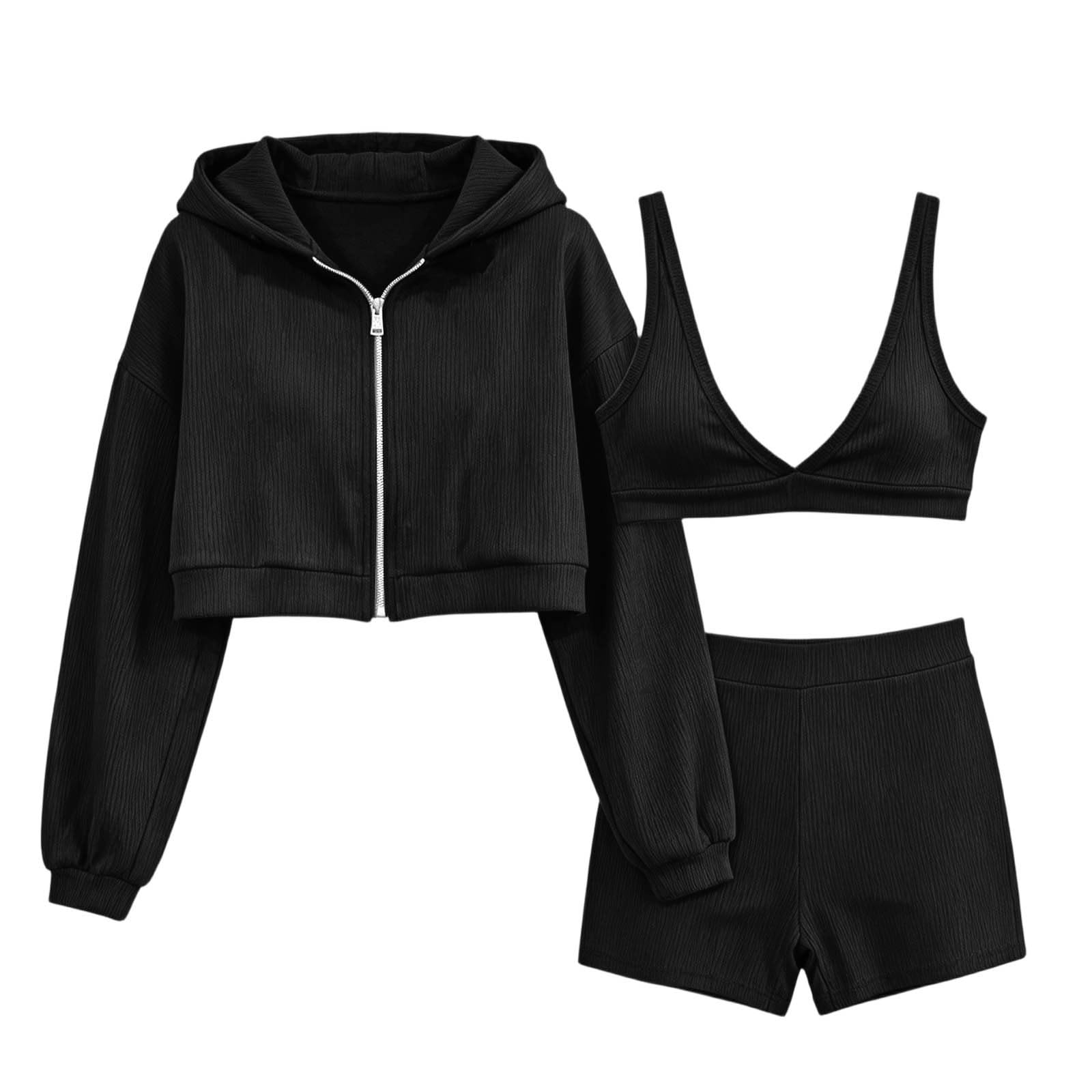 completi donna estivi donna, 3 pezzi, abbigliamento sportivo, felpa corta, top atletico, pantaloncini sportivi, abbigliamento casual per attività all'aperto, completo estivo completi estivi