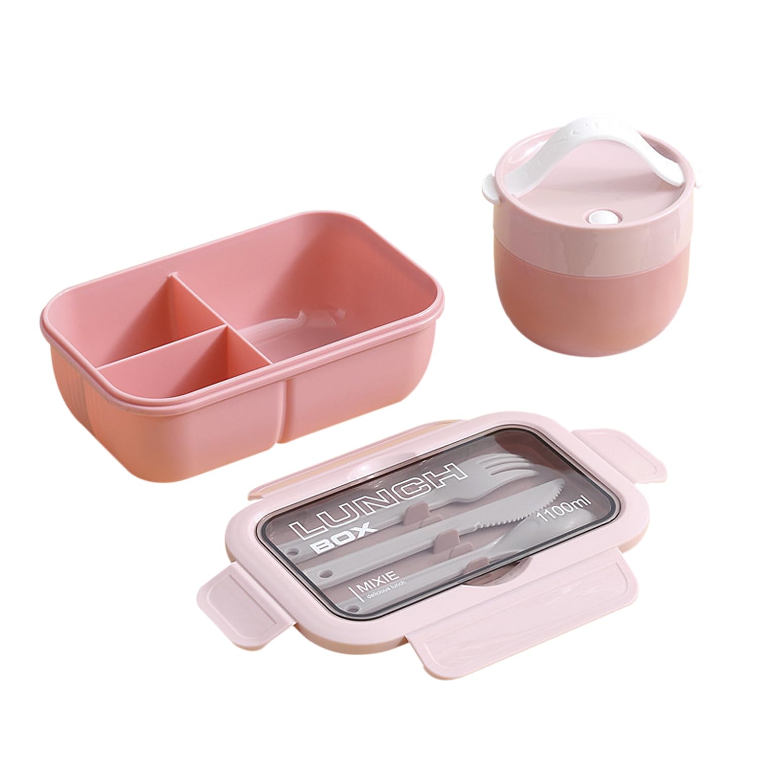 DAM Fiambrera hermética apilable para Guardar Alimentos, de 1100ml, Incluye tazón con Tapa y Cubiertos. 21x13x7,5 Cm. Color: Rosa Claro