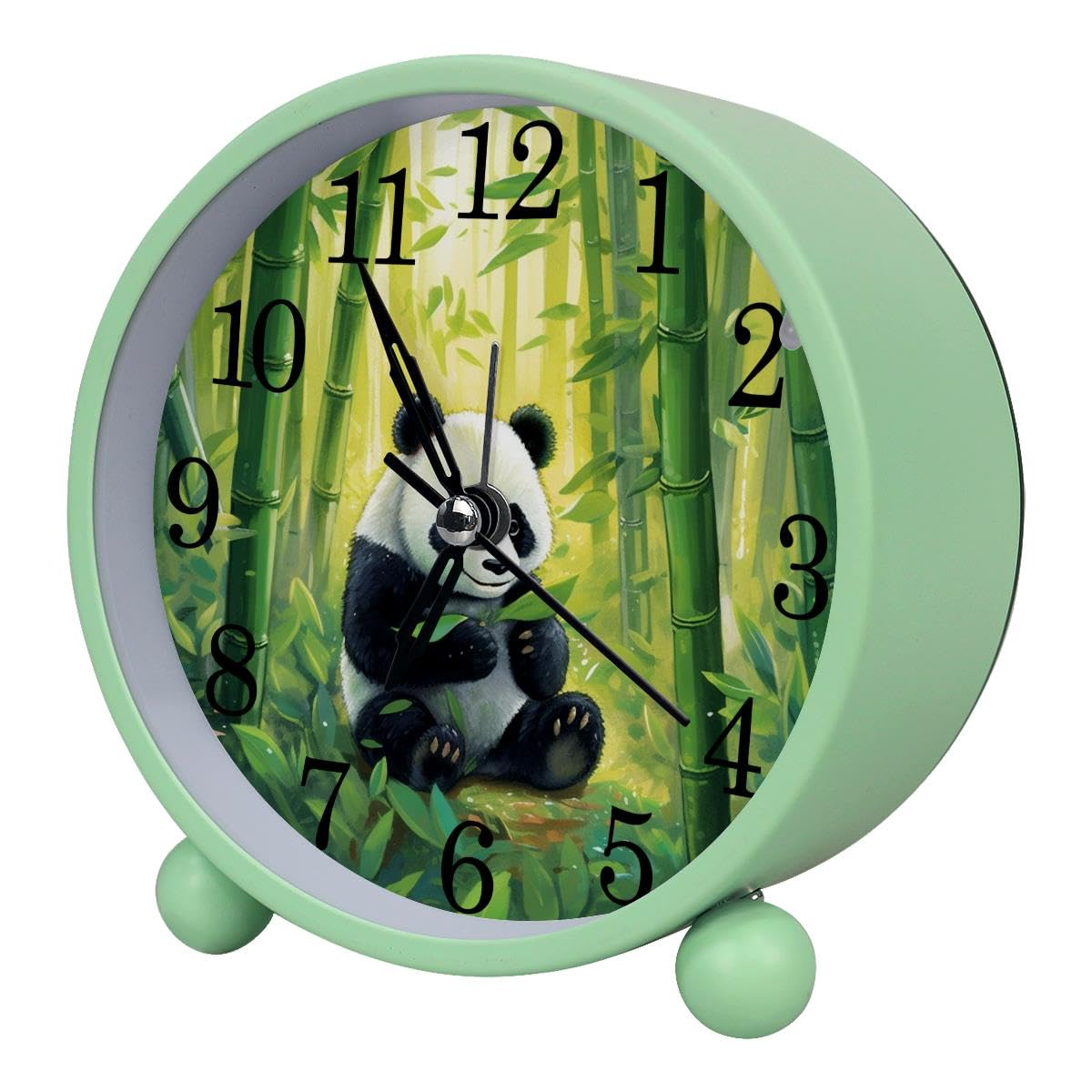 Luoweisi Alarm Clock Panda Bamboo, Silent Non-Ticking with Night Light