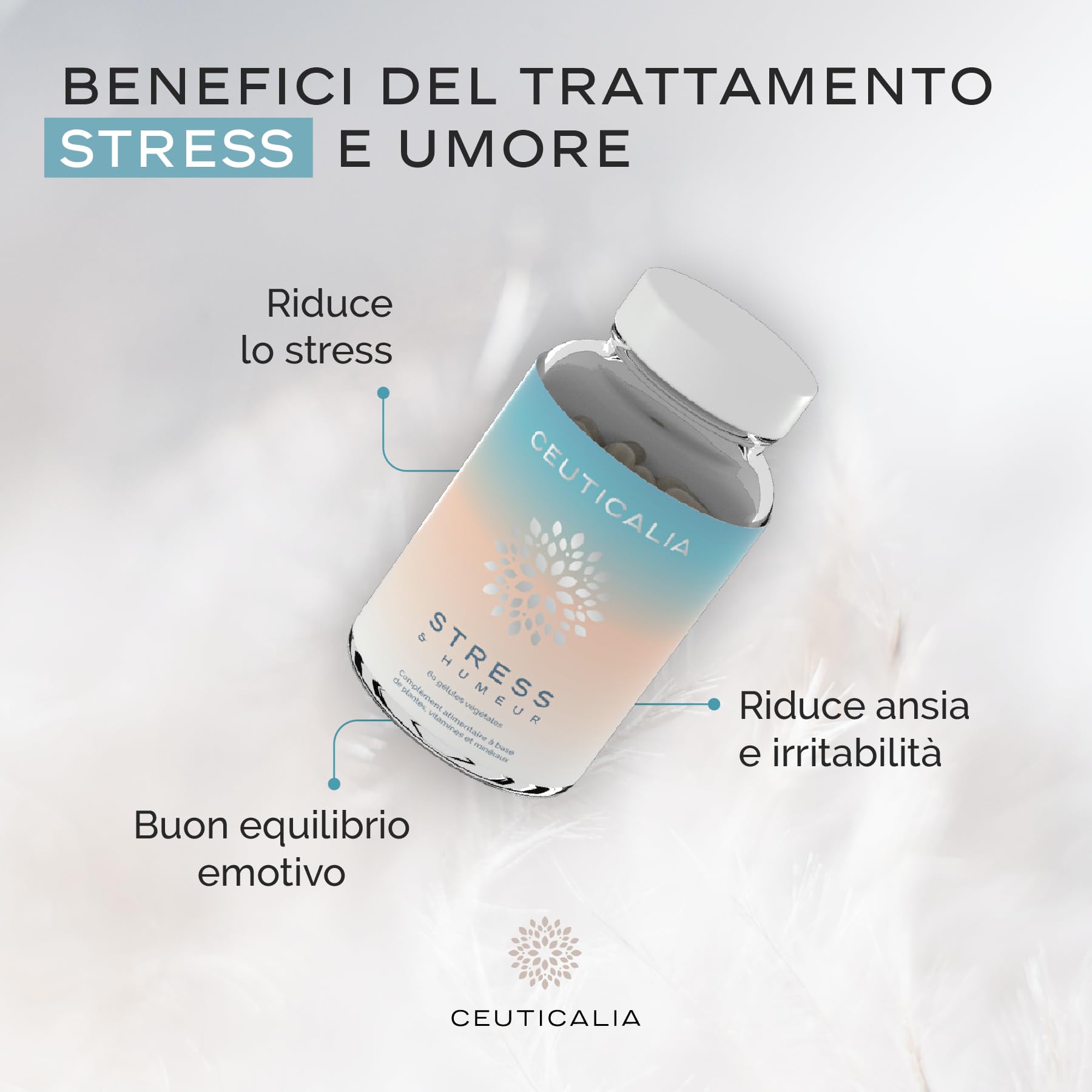 Integratore Alimentare per lo Stress, l´Ansia e l'Umore - Antistress, Benessere e Rilassamento - Per Adulti - Magnesio, Vitamina B6, Zafferano, Rodiola, Biancospino - 180 Capsule, 90 Giorni