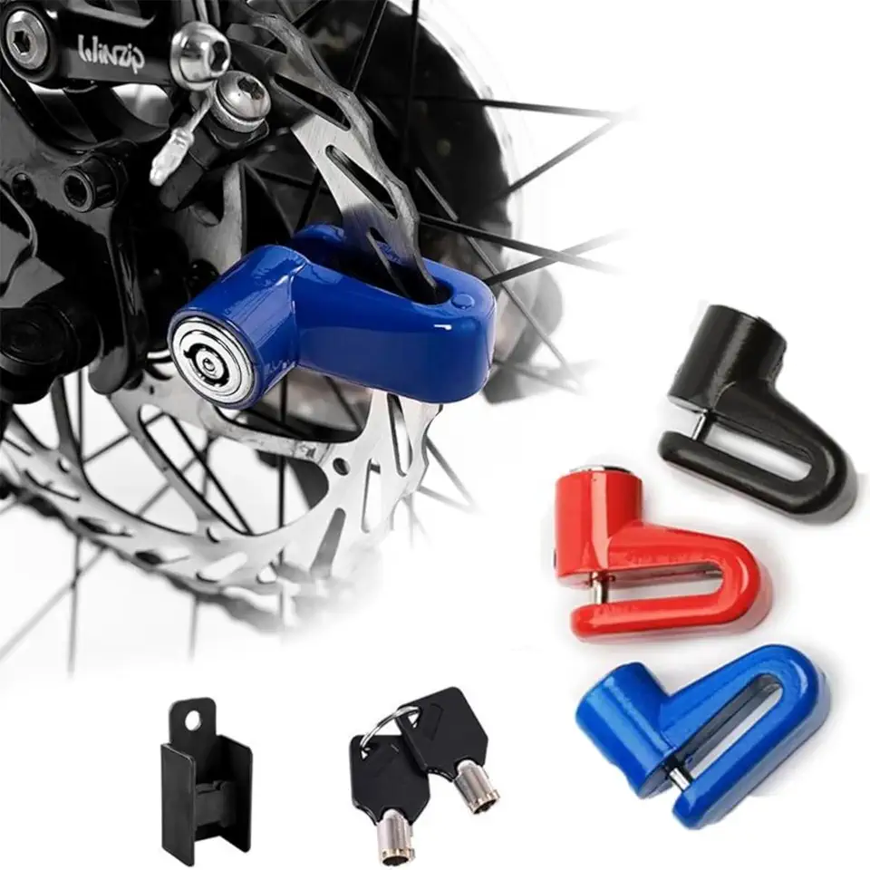 Trava de Disco Antifurto para Moto e Bicicleta – Cadeado de Segurança em Aço para Disco de Freio com 2 Chaves Trava Antirroubo Universal para Moto/Bike Cores Sortidas