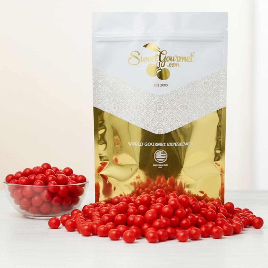 SweetGourmet Sweet and Sour Cherry Balls, Chewy Gummy Candy, Gluten-Free, Fat-Free, 3 Pound Bulk Bag