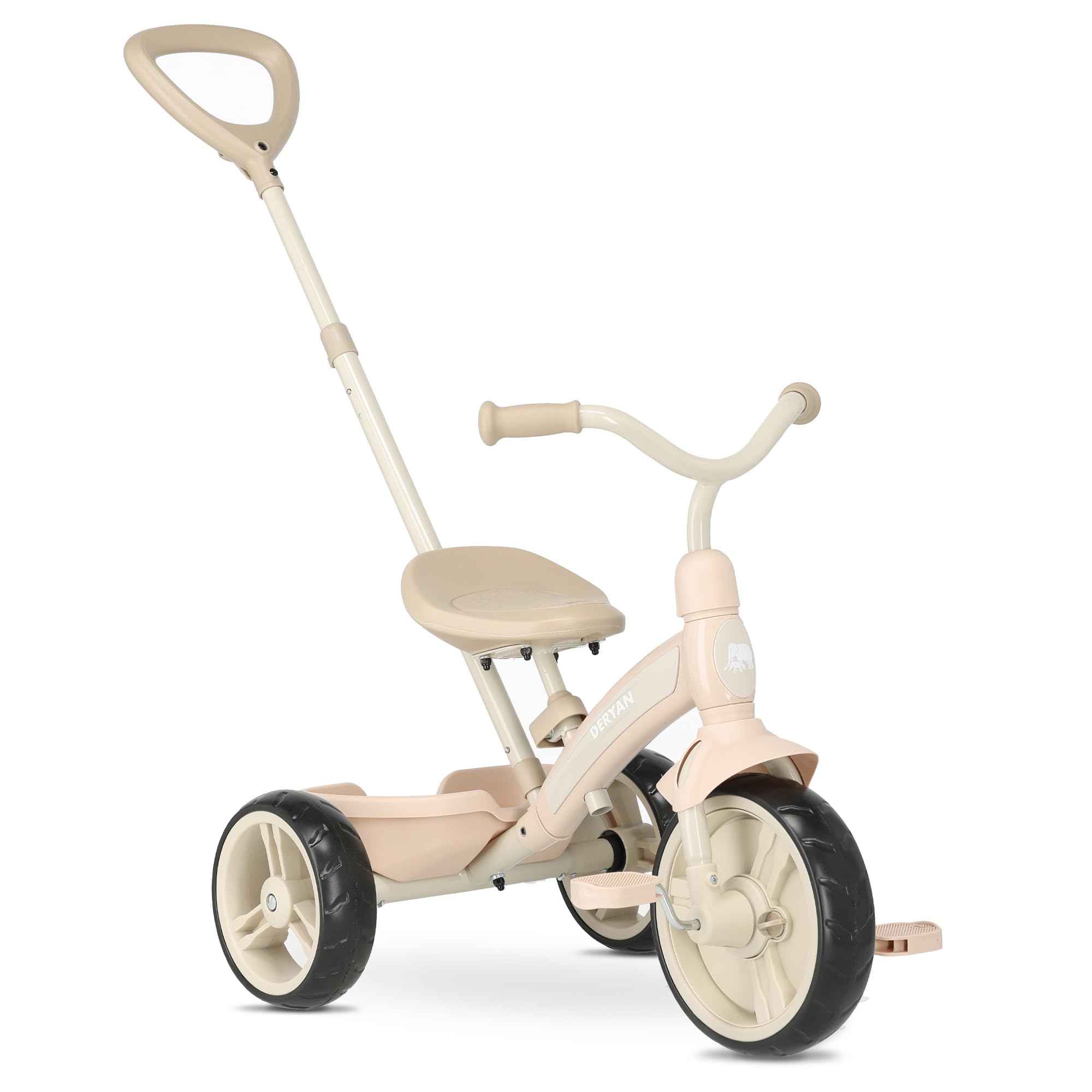 Deryan Wanderer 2 in 1 Laufrad Dreirad - ab 2 bis 6 Jahre, Kinderdreirad mit schubstange, Kinderfahrrad mit Pedalen, Laufräder Lauffahrrad inkl. Lenkstange (Beige)