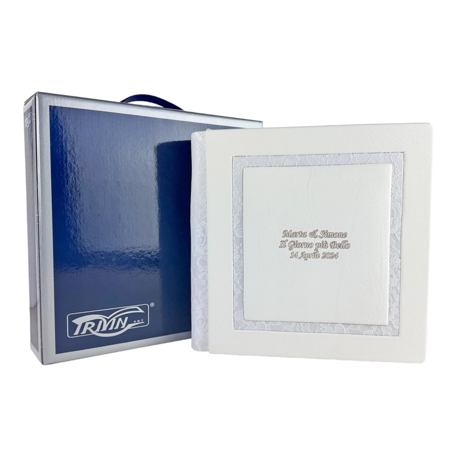 Album fotografico - Giove Double - produzione artigianale in similpelle, personalizzabile con incisione. classico con velina, Matrimonio, Compleanno, Regalo, Wedding, Anniversario (Bianco/Macramè)