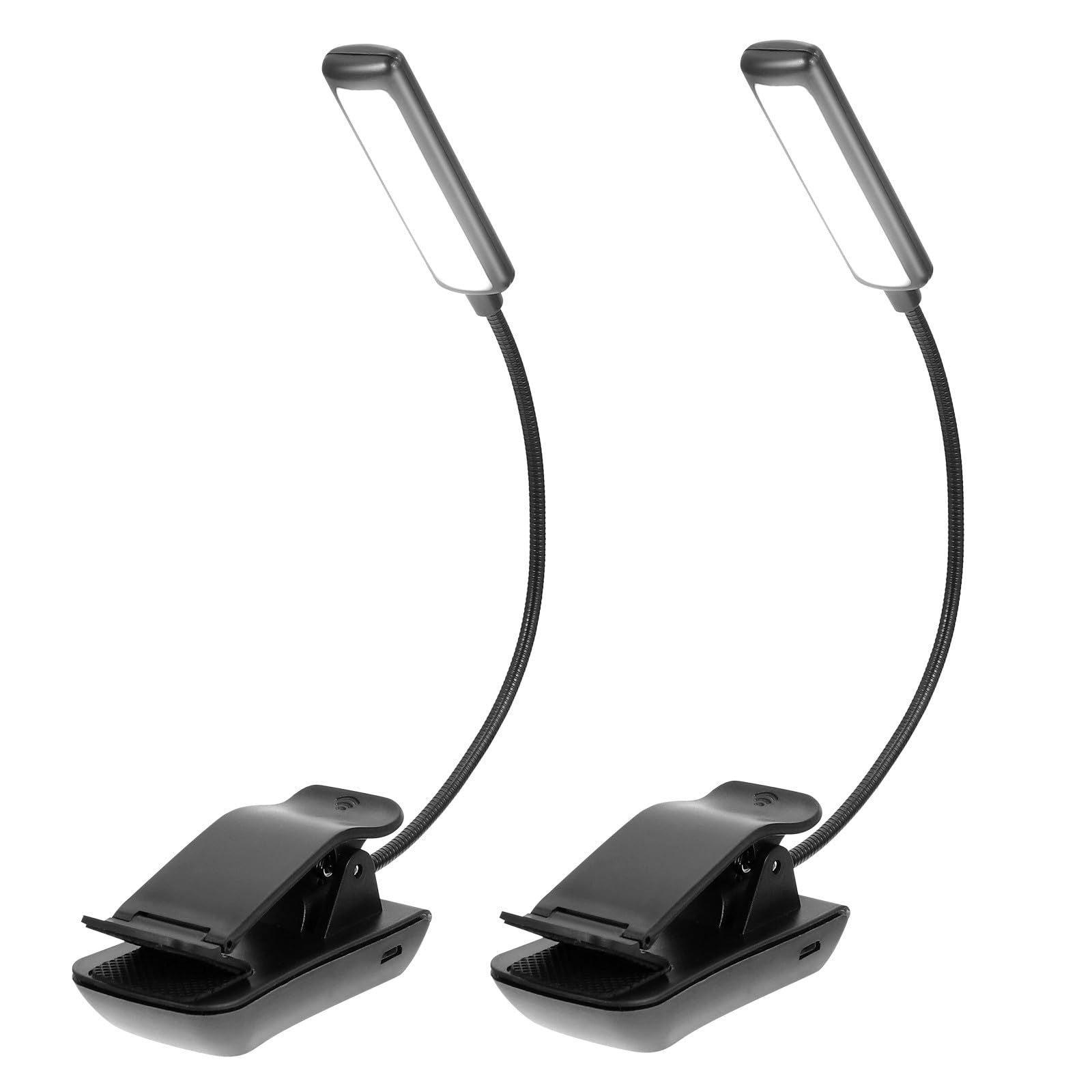 jojofuny Lampe de Lecture LED Rechargeable à Pince Noire en Plastique, Lot de 2, Installation Pratique Charge Usb, Lecture Nocturne Bureau