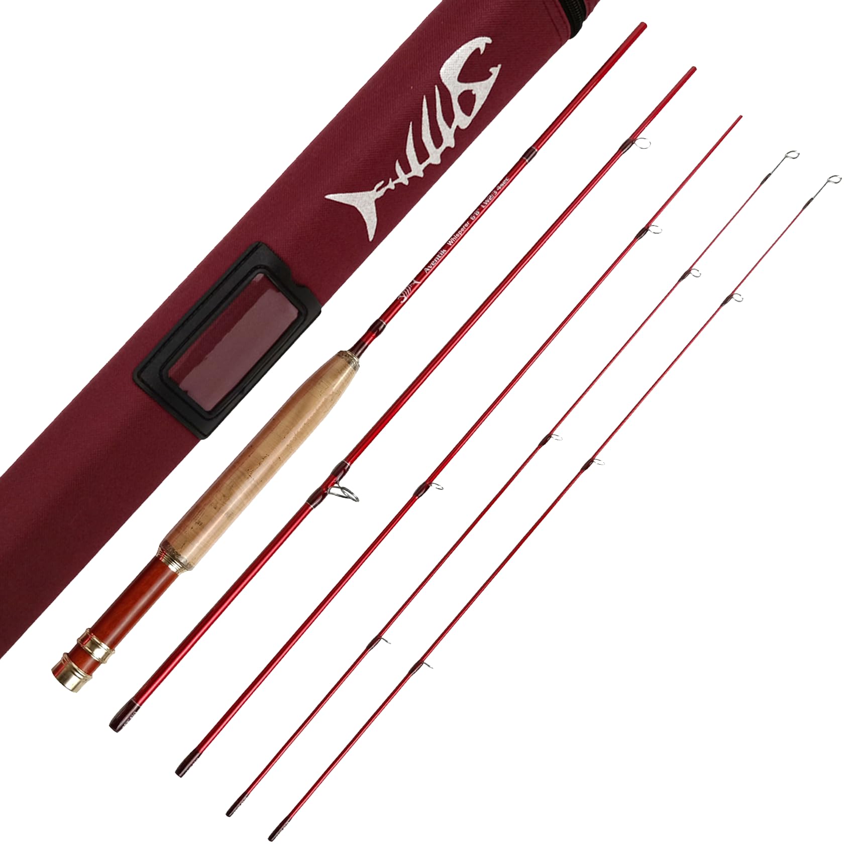 Aventik Whisperer Fly Fishing Rod 4 Pieces, 6FT 0/1/2/3wt, 7FT 3/4wt, 24T Corbon Fiber Fast Action Super Compact Freshwater Ultra Light Fly Rod with Cordura Rod Tube