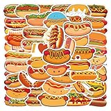 Hot Dog Stickers for Laptop,Hot Dog Party Decorations,Delicious Food Foods Party Favors,Vinyl Waterproof Decals for Water Bottles Laptop Cellphone Suitcase Skateboard Guitar 55Pcs(Colourful-Y3)
