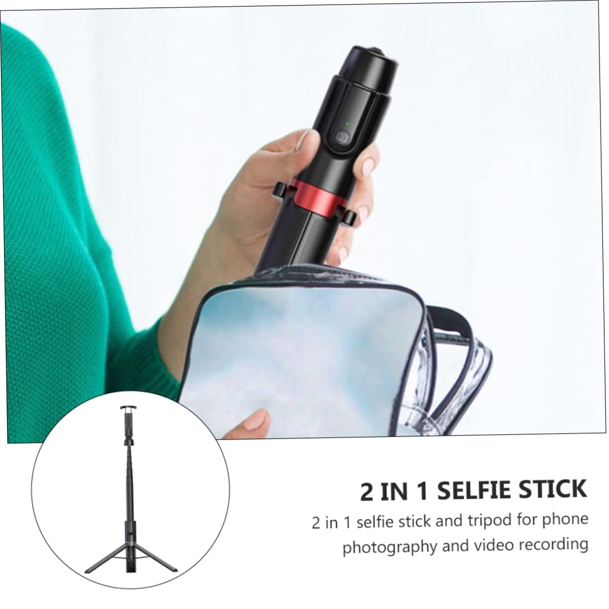 Treppiede per Selfie Telefono 2 in 1 in Lega di Alluminio Nero