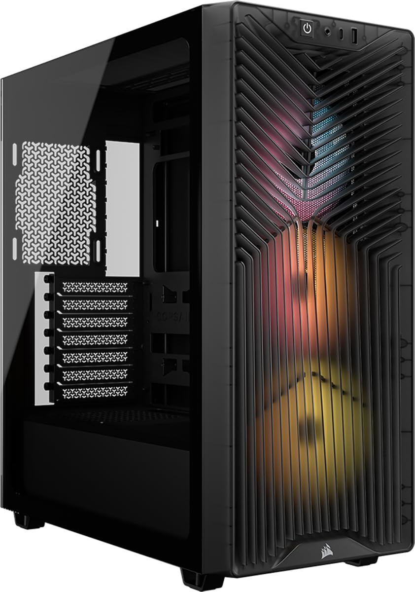CORSAIR Obudowa PC 3200D RS ARGB Mid-Tower – 3 x wentylatory RS120 ARGB PWM w zestawie, ramię stabilizacyjne GPU, ASUS BTF, MSI Project Zero, Gigabyte Project Stealth - dymne