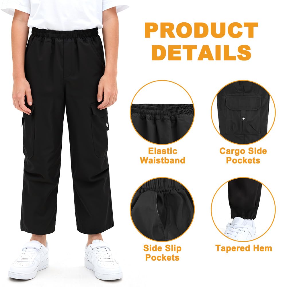 Pantalones para Niño, Pantalones Cargo Junior Jogger con Cintura Elástica y Talón Ajustable, dos Bolsillos Grandes, 7-15 Años