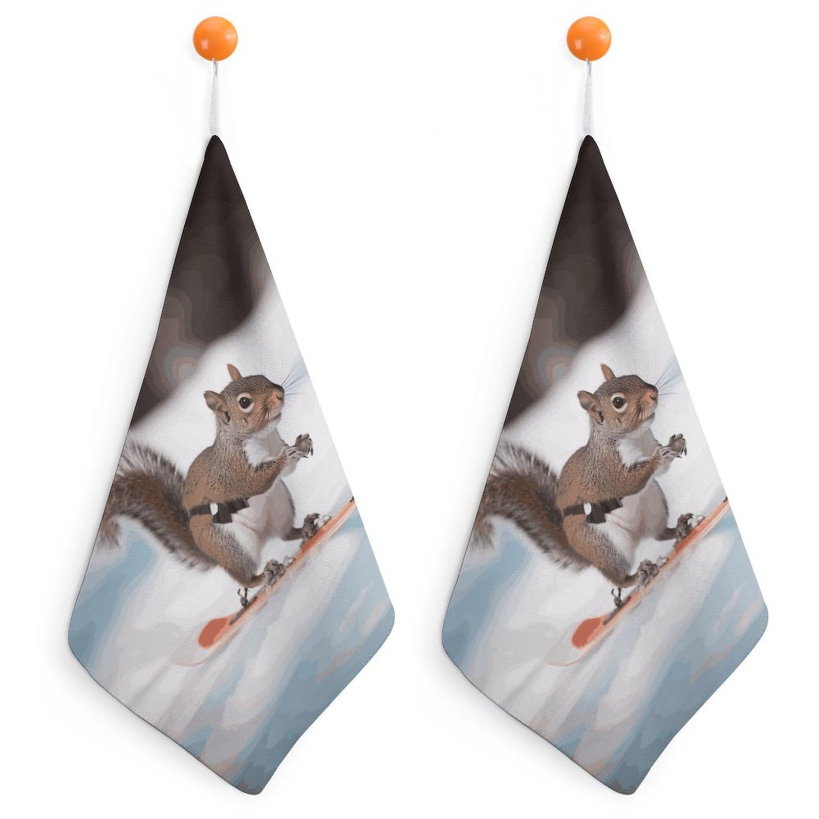 LDGSUPH Skiing Squirrel Hand Towels Fashion Hand Face Towel with Hanging Strap Absorbent Soft Decorative Towel Fade Resistant Cozy Face Cloths for Kitchen Gym Bathroom Towels 2PCS