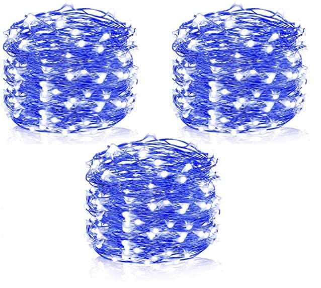 AAN LED Fairy Lights Battery Operated 8 Modes 100 LEDs 10M/32Ft. String Lights Copper Jars, Christmas Tree, Birthday Party, Outdoor/Indoor Decor, Wedding Party Bedroom Decor, Blue Pack of 3 — image 1