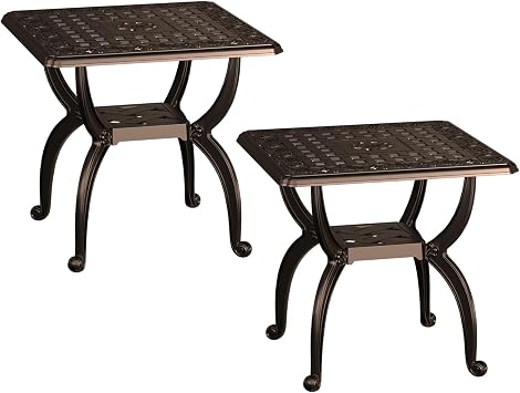 Square Outdoor Coffee Table Set of 2, Cast Aluminum Side Table with Storage,Indoor End Table, All-Weather Bistro Table for Patio Garden Lawn, Bronze